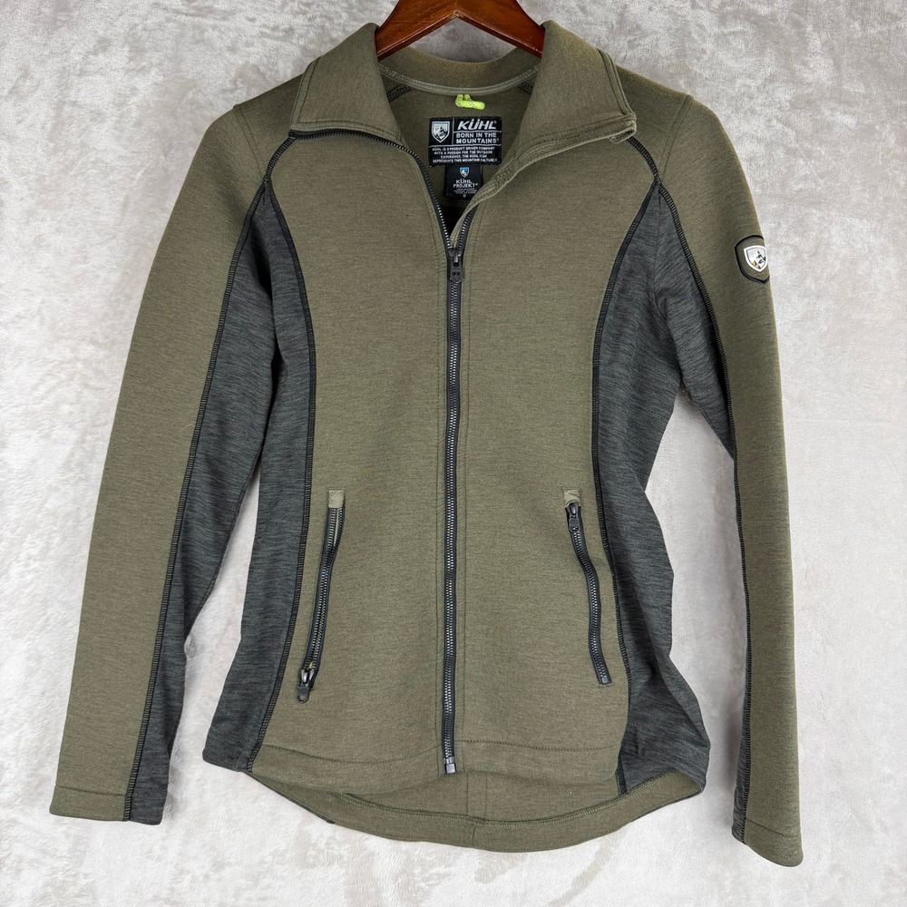 Kuhl Projekt Womens Full Zip Jacket Olive Green Charcoal Grey Small Activewear